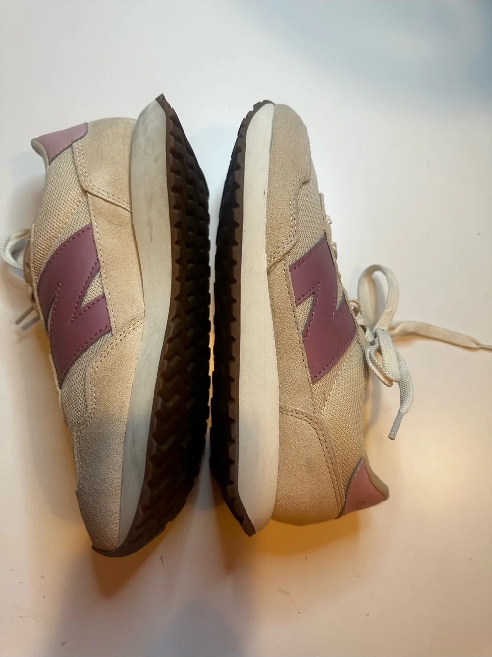 New Balance Beige Mesh & Suede Sneakers with Rose Accent
